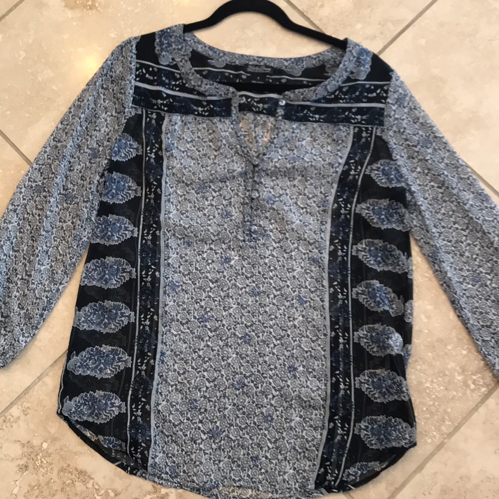 Lucky brand sheer blue flowered blouse